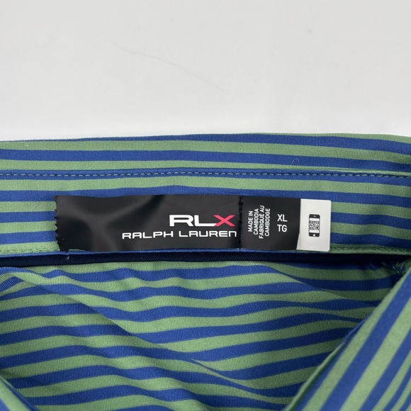 RLX Ralph‎ Lauren Men's XL Polyester Blue Green Striped Short Sleeve Polo - Picture 2 of 6